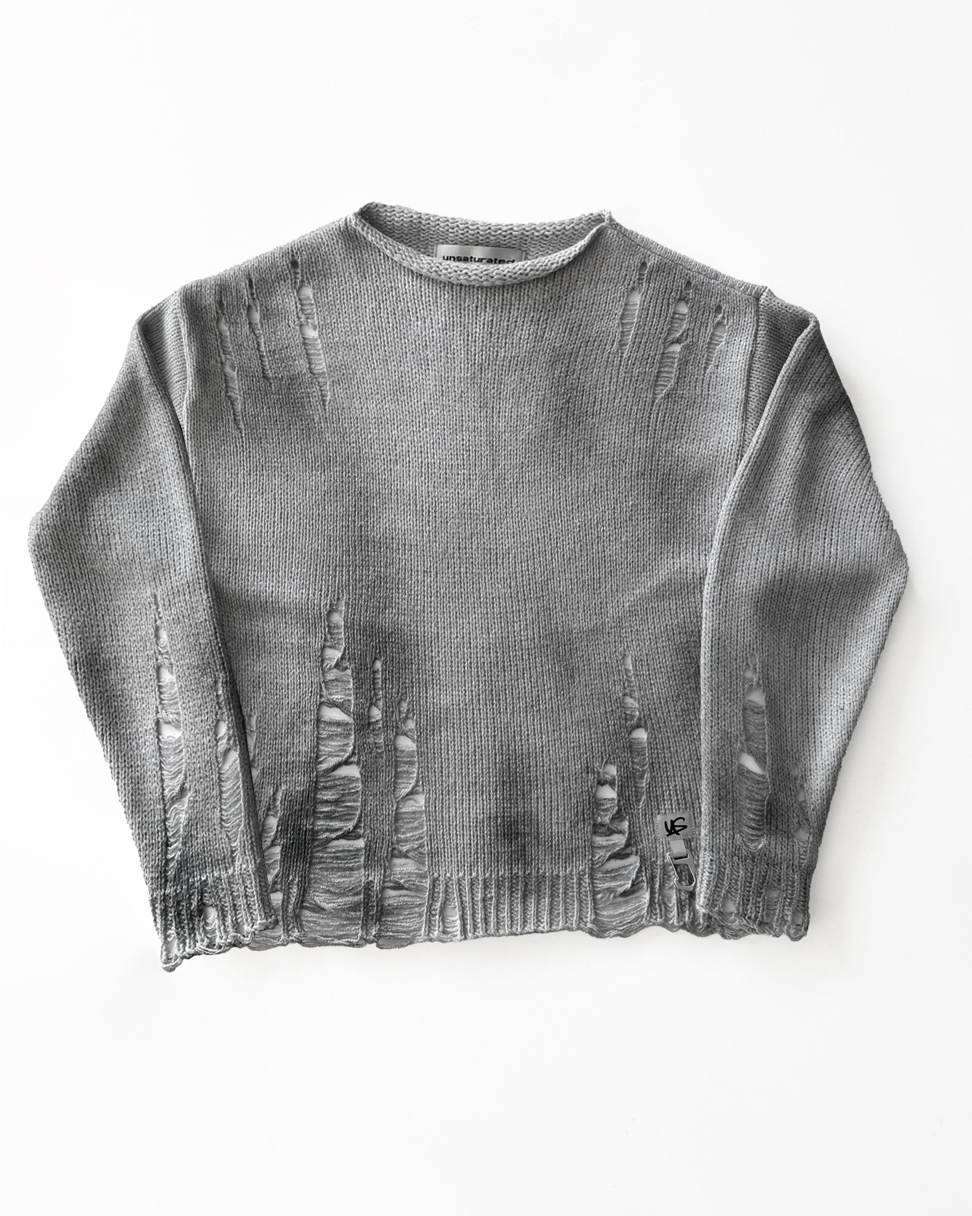STATEMENT Distressed Knit Sweater Sprayed Grey