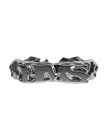 360 view of our rebirth logo silver ring in silver optic. Stainless steel ring with the bms logo and waterproof