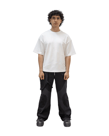 360 view of our cropped unisex t-shirt with pattern overlay in color cream. 