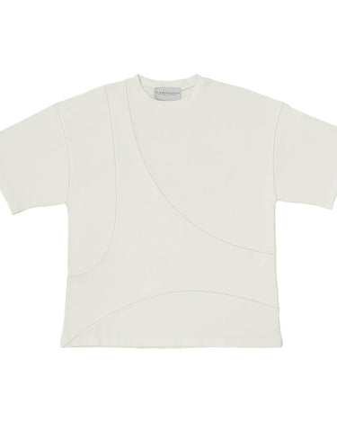 Front view of our cropped unisex t-shirt with pattern overlay in color cream. 